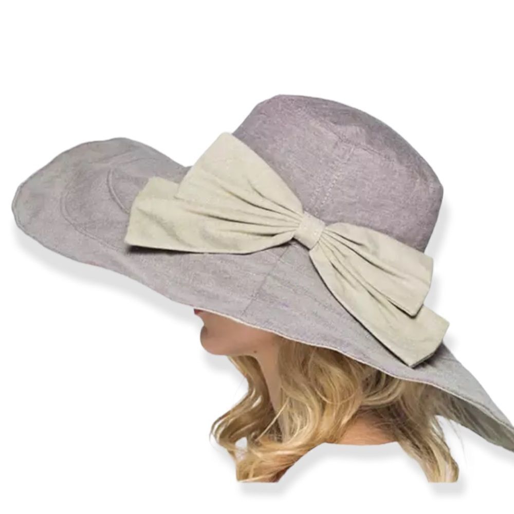 Wide Brim Big Bow Sun Hat Portable Reversible Beach Summer NWT